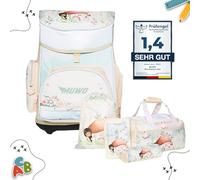 MUWO Kinder Schulranzen Set 5tlg. ergonomischer Leichter Schulrucksack mit Sporttasche, Turnbeutel, Federmappe, nur 920 Gramm (Fee Design)