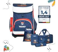 MUWO Kinder Schulranzen Set 5tlg. ergonomischer Leichter Schulrucksack mit Sporttasche, Turnbeutel, Federmappe, nur 920 Gramm (Pirat Design)