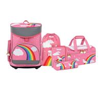 MUWO Kinder Schulranzen Set 5tlg. ergonomischer Leichter Schulrucksack mit Sporttasche, Turnbeutel, Federmappe, nur 920 Gramm (Einhorn Design)