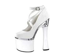 MUYEY 18 cm/7,09 Zoll Damen Knöchelriemen Pumps Heels Damen Plateau High Heel Rauhe Pumps Sexy Pole Dance Striptease Schuhe Übergröße,Weiß,42 EU