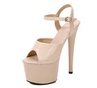 MUYEY 20 cm Damen High Heels Knöchelriemen Schnalle Peep Sandalen Damen Plateau Offene Spitze Stiletto Pumps Sexy Pole Dance Schuhe Große Größe Unisex,Apricot,38