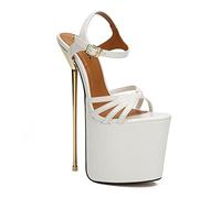 MUYEY 22 cm Männer Knöchelriemen Heels Sandalen Damen Plateau Open Toe High Heel Stiletto Pumps Sexy Pole Dance Striptease Schuhe Für Party Prom Club,Weiß,42 EU