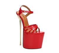 MUYEY 22 cm Männer Knöchelriemen Heels Sandalen Damen Plateau Open Toe High Heel Stiletto Pumps Sexy Pole Dance Striptease Schuhe Für Party Prom Club,Rot,45 EU