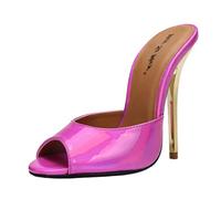 MUYEY Damen Herren High Heels Hausschuhe 13CM Peep Toe Backless Stiletto Slip on Sandalen Kleid Party Schuhe Große Größe Unisex,D,48