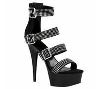 MUYEY Damen Peep Open Toe Dicke Platform Stiletto 15CM/5,9 Zoll High Heels Pole Dance Striptease Sexy Knöchelriemen Schnalle Sandalen Große Größe,Schwarz,35 EU