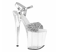 MUYEY Damen Plattform 20 cm High Heel Stilettos Knöchelriemen Offene Spitze Klar Sexy Pumps Sandalen Für Party Anlass Pole Dance Stripper Schuh,Weiß,42