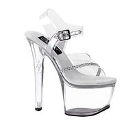 MUYEY Damen Stiletto Heel 17CM/6,69 Zoll Pumps Heels Peep Slope Heel Plateau Offene Spitze High Heel Pole Sexy Dance Striptease Schuhe Sandalen,Clear,38 EU