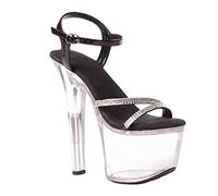 MUYEY Große Sandalen Damen Transparente Sohle Pumps Offene Spitze Dicke Plattform Stiletto Pol Damen 17CM / 6,69 Zoll Sexy High Heel Knöchelriemen Schuhe,Clear,39 EU