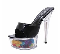 MUYEY Hausschuhe, bedruckt, High Heels, 15 cm, Plateau-Abstreifer, sexy Schoßstangen, für Nachtclub, Pole Dance Show, Übergröße, Unisex, Schwarz, 43