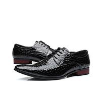 Muyin Kleid Oxford Schuhe for Männer Lace Up Derby Schuhe Krokodil Alligator geprägt Pu. Leder Anti-Rutsch-Block-Ferse rutschfeste Niedrig-Gummi-Sohle-Party (Color : Schwarz, Size : 44.5 EU)