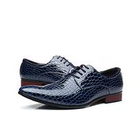 Muyin Kleid Oxford Schuhe for Männer Lace Up Derby Schuhe Krokodil Alligator geprägt Pu. Leder Anti-Rutsch-Block-Ferse rutschfeste Niedrig-Gummi-Sohle-Party (Color : Blau, Size : 41 EU)