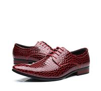 Muyin Kleid Oxford Schuhe for Männer Lace Up Derby Schuhe Krokodil Alligator geprägt Pu. Leder Anti-Rutsch-Block-Ferse rutschfeste Niedrig-Gummi-Sohle-Party (Color : Rot, Size : 42 EU)