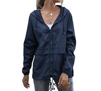 Muzeca Damen Regenmantel Wasserdicht Leichte Regenjacke Kapuze Windbreaker mit Taschen für Outdoor, Marineblau, M