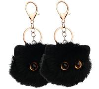 Muzrunq 2 Stück Katzen-Schlüsselanhänger, niedlicher Plüsch-Schlüsselanhänger, 7, 6 cm, schwarzer Ball, Katze zum Aufhängen, flauschig, für Rucksack-Anhänger, Geburtstag.
