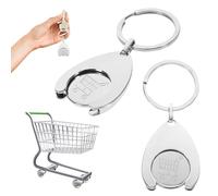 MVOLEGDE 2 Stück Einkaufschip Schlüsselanhänger Metall,Einkaufswagen-Token Abnehmbarer,Einkaufswagen Schlüsselanhänger Zinklegierung,Einkaufswagen Chip Keychain mit Einkaufschip für Einkauf(Silber)