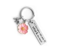 Mvyc Schlüsselanhänger Vergiss nie, wie stark du bist mit Elefant & Rosa Blüte - Mutmacher Geschenk für Frauen, Freundin, Tochter - Inkl. Grußkarte & Umschlag - Edelstahl Glücksbringer