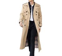 MWbetsy Graben-Mantel der Männer Lange Jacke Herbst British Style Geschäftsreiten Land Kleidung Zweireiher Mantel Large Size Langarm-Overknee-Oberbekleidung,Khaki,7XL
