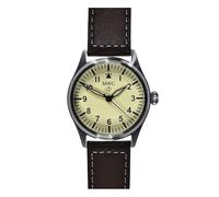 MWC Classic 40 mm Hybrid-Mechanik Quarz Stahl Braun Leder Creme Saphir Flieger Pilot Herrenuhr, Schwarz , Armband