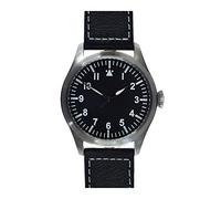 MWC Classic 46 mm Limited Edition XL Luftwaffe Muster Automatik Stahl Schwarz Leder Militär Flieger Pilot Herrenuhr, Schwarz, Armband