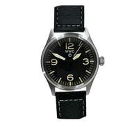 MWC Classic Pilot 40 mm Hybrid Mechanic Quarz Stahl Schwarz Leder Militär Flieger Unisex Armbanduhr