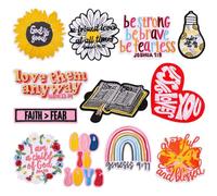 MWOOT 12 Stück Christliche Aufbügler für Kleidung Bibelvers Motivierende Religiöse Aufnäher Stickapplikationen Aufnäher für Mützen, Rucksäcke, Jacken DIY Accessoires Dekorationen