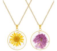 MWOOT 2 Stück Gepresste Blumen Halskette, Geburtsmonat Blumen Halskette, Handgemachter Schmuck für Frauen Mädchen, Gänseblümchen