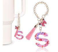 MWOOT Rosa Initiale Buchstaben Schlüsselanhänger für Frauen, Stanley Cup Anhänger, Niedlicher Initial Schlüsselanhänger Griff Charme für Stanley Becher