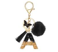 MWOOT Schlüsselanhänger Buchstabe A, Schlüsselanhänger mit Anfangsbuchstaben Schmetterling Bommel Quasten Anhänger für Damen Mädchen, Schwarz Harz Schlüsselringe Name für Rucksack Handtaschen Charms