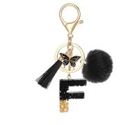 MWOOT Schlüsselanhänger Buchstabe F, Schlüsselanhänger mit Anfangsbuchstaben Schmetterling Bommel Quasten Anhänger für Damen Mädchen, Schwarz Harz Schlüsselringe Name für Rucksack Handtaschen Charms