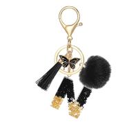 MWOOT Schlüsselanhänger Buchstabe N, Schlüsselanhänger mit Anfangsbuchstaben Schmetterling Bommel Quasten Anhänger für Damen Mädchen, Schwarz Harz Schlüsselringe Name für Rucksack Handtaschen Charms