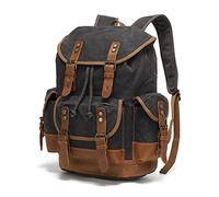 MXDVSN Leinen-Leder-Schulterrucksack für Herren, Vintage-Laptop-Rucksack, Outdoor-Reisen, große Gepäcktasche, Computer-Rucksack, Büchertasche, 010, Einheitsgröße