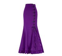 Mxssi Vintage Gothic Steampunk viktorianischer Rock Frauen Damen Rüschen Rock Retro Slim Fit Casual Bleistift Rüschen Röcke Clubwear für Party Club S M L XL XXL, Lila 1, 52