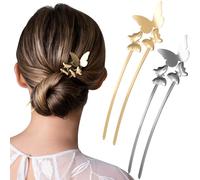 Mxxipp 2 x U-förmige Haarnadeln aus Metall, französische Retro-Haarnadeln, Essstäbchen für Damen und Mädchen, alle Haartypen, Gold + Silber