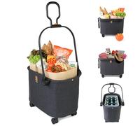 MY DUQUE - Milo Einkaufskorb bis 10 kg | Faltbarer Einkaufstrolley | Flexibler XL Einkaufswagen mit doppelt gegliedertem Griff | Klappbox auf Rollen - Praktischer Bollerwagen faltbar in Schwarz