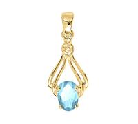 My Gold Damen Anhänger Gold 585 Mit Topas (Ohne Kette) Echtes Gelbgold (14 Karat) Edelstein Blautopas 20mm x 8mm Goldanhänger Our Joy A-02286-G401-BLU