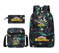 My Hero Academia Rucksack, 3-teiliges Set mit Lunchbox und Federmäppchen, MHA-Schultaschen-Set für Mädchen, Jungen, Teenager, Schulrucksack, Studentententasche, Reisetasche, Rucksack, Typ 4