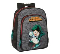 My Hero Academia Schulrucksack für Kinder, anpassbar an den Kinderwagen, ideal für Kinder im Schulalter, bequem und vielseitig, Qualität und Widerstandsfähigkeit, 32 x 12 x 38 cm, Schwarz, Schwarz,