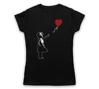 My Icon Art & Clothing Banksy Girl Heart Balloon Graffiti Street Art Damen T-Shirt, Schwarz, 2XL