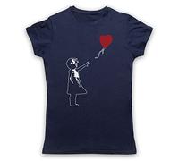 My Icon Art & Clothing Banksy Girl Heart Balloon Graffiti Street Art Damen T-Shirt, Ultramarinblau, Large