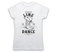 My Icon Art & Clothing I Love to Line Dance Country Barn Dance Damen T-Shirt, Weiß, XL