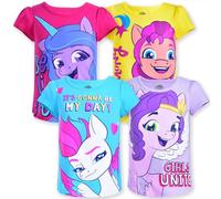 My Little Pony Girl's 4 Pack Unicorn Short Sleeve Tee Shirt Set, Pink/Yellow/Purple/Blue, 8