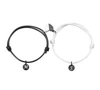 MY LUXERY 2er Set Magnetische Paar Armbänder Schnur | Partnerarmbänder mit Gravur Name Buchstabe | Armband Verbunde Paare Herz Magnet Anziehung Edelstahl Freundschaftsarmband Geschenk für Frauen t