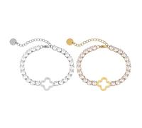 MY LUXERY Damen Armband Edelstahl mit Kristallen & Kleeblatt | Verstellbar 16-20 cm | Funkelndes Strass-Armband in Gold & Silber | Geschenk für Frauen - Weihnachten, Geburtstag, Valentinstag