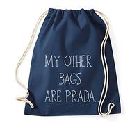 My Other Bags Are Prada Gym Bag Turnbeutel Rucksack Sport Hipster Style in 8 Farben, Farbe:Dunkelblau