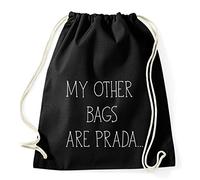 My Other Bags Are Prada Gym Bag Turnbeutel Rucksack Sport Hipster Style in 8 Farben, Farbe:Schwarz