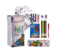 My Sweety Pop - Kinder Schreibwaren Set, Schulbedarf mit Metalletui, Filzstift, Radiergummi, Notizbuch, Buntstifte und Papier, Geschenk zum Schulanfang (Marvel - Blau)