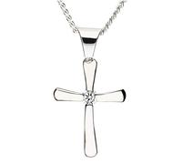 MYA art Premium Kette Halskette 925 Silber Rhodiniert Kreuz Anhänger mit rundem Zirkonia Strass Stein Damen Kinder Kreuzkette 45cm MYASIKET-119