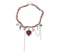 MYANAIL Gotische rote herzförmige Halskette für Damen, Horusaugen-Anhänger, Choker-Halskette, Silberkette, Quasten, handgefertigte Perlenketten, Schmuck für Frauen, Punk, dunkler Stil