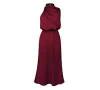 Myazs Damenkleid mit Stehkragen, Empire-Taille, ausgestellt, schmale Passform, Satin, langes Kleid, ärmellos, asymmetrisch, einfarbig, Cocktail-Abendkleid, Satinkleid für Frauen, Hochzeitsgäste