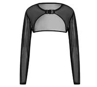 Myazs Durchsichtiges Netz-Crop-Top für Frauen, einfarbig, durchscheinend, vorne offen, lange Ärmel, Fischnetz-Abdeckung mit Schnalle, langärmelig, für Damen